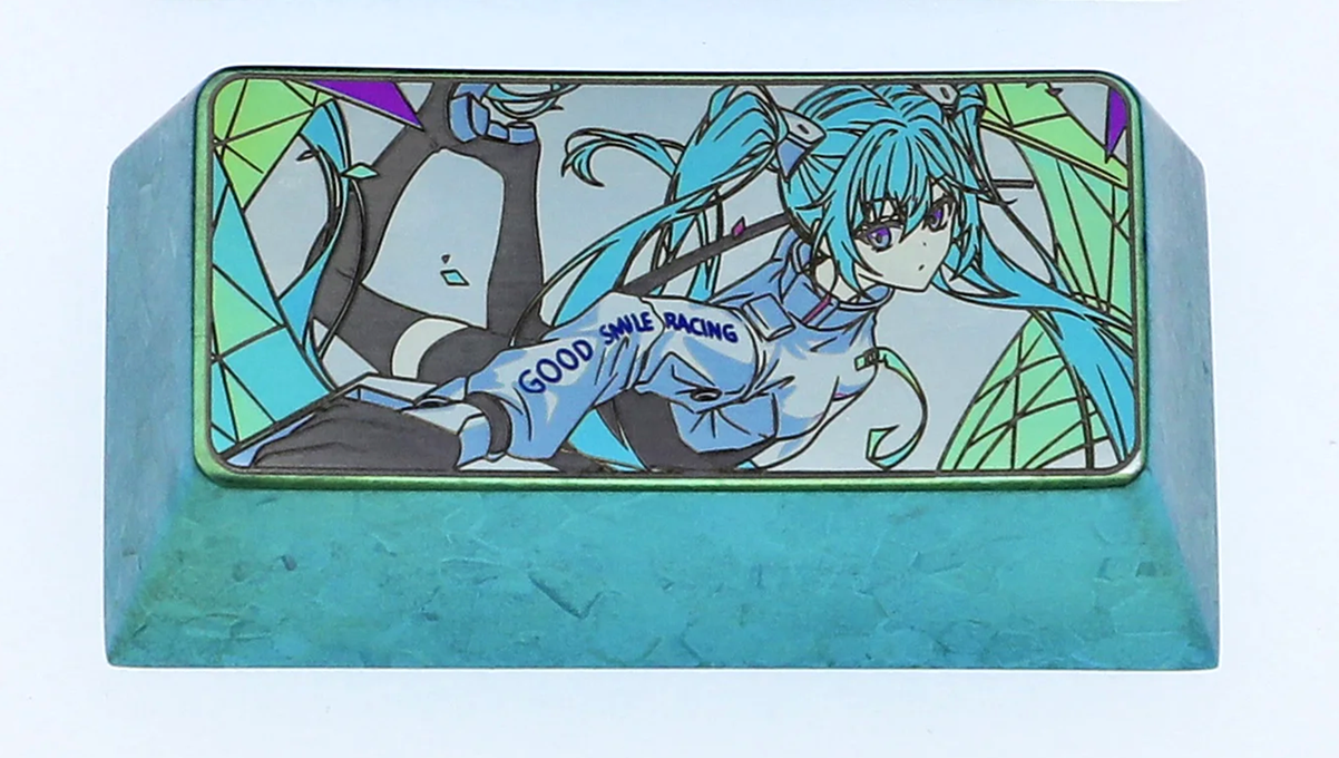 Hatsune Miku, 2U backspace key titanium alloy personalized key cap, metal cartoon character key cap, keyboard decoration key cap.