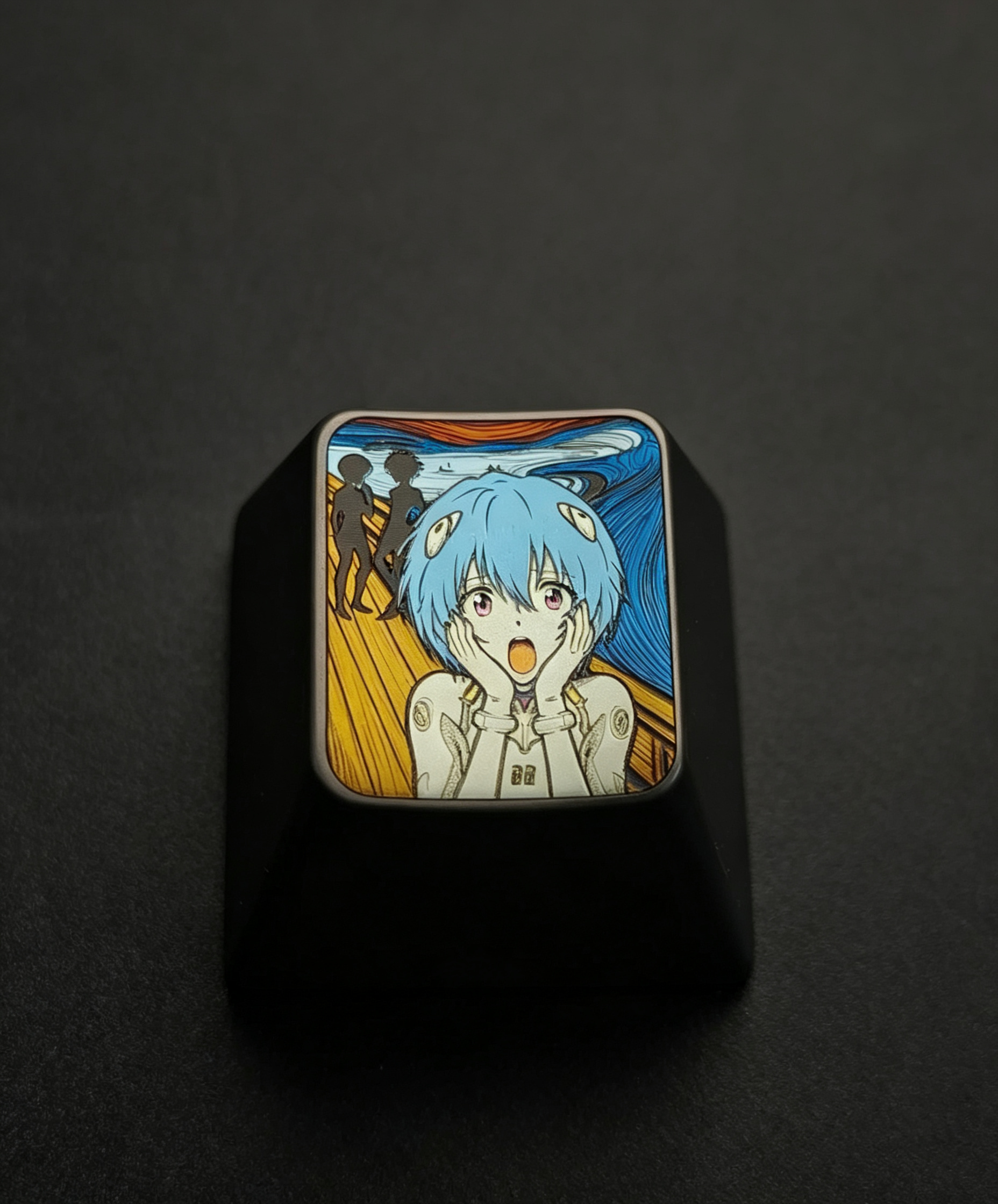 EVA, Ayanami ReiThe Scream, 1U titanium alloy metal personalized keycaps, anime oil painting cultural creative keycaps, mechanical keyboard artistic decorative keycaps