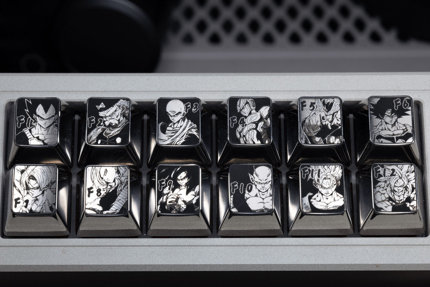 Dragon Ball series, titanium alloy personalized keycap set divided by region, metal customized decorative keycaps for anime and gaming peripherals.