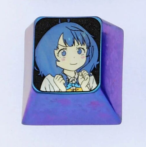 too many losing heroines!, Colored titanium alloy carved keycaps. 1U, mechanical keyboard with personalized keycaps