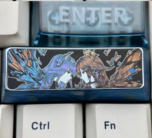 Genshin Impact, Raiden Shogun 2.75U titanium alloy precision carved personalized keycaps, anime and game culture creative metal carved decorative keycaps