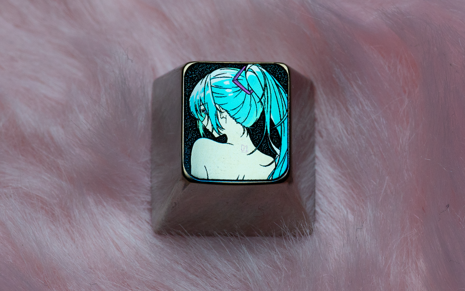 Hatsune Miku, 1U silhouette titanium alloy key cap, personalized key cap, metal decorative key cap.