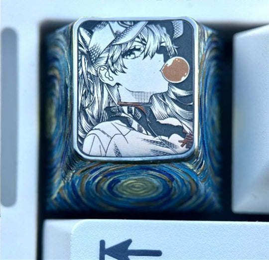 EVA, Bubble gum Asuka, 1U titanium alloy personalized keycap, anime and game character metal carved colorful titanium alloy artistic keycap.