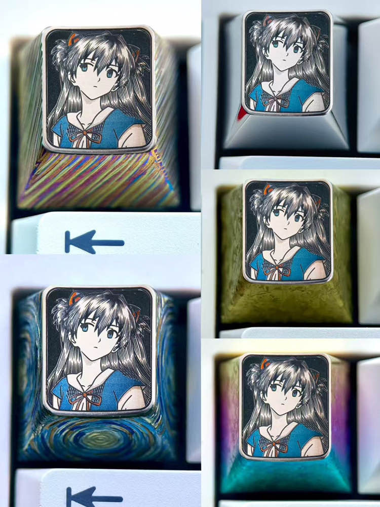 EVA, Asuka student uniform, 1U titanium alloy personalized keycap, anime game decoration metal carving creative keycap