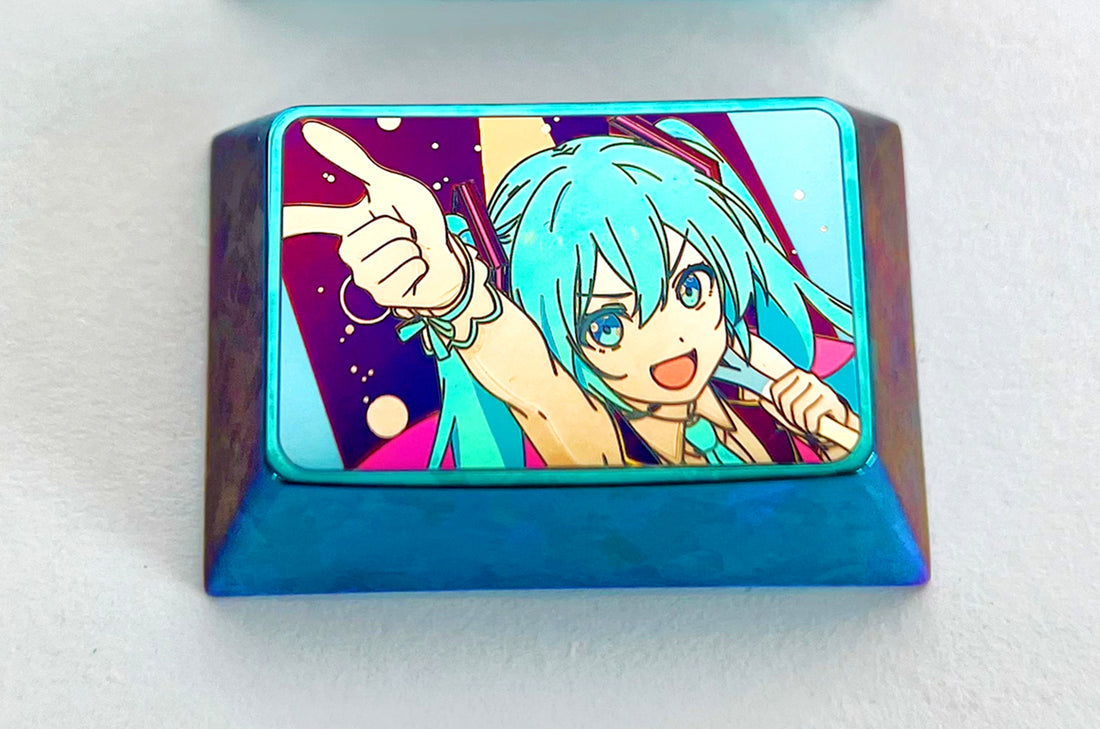 Hatsune Miku, 1.5U (tab) titanium alloy personalized keycaps, cartoon character decorative keycaps, metal art keycaps