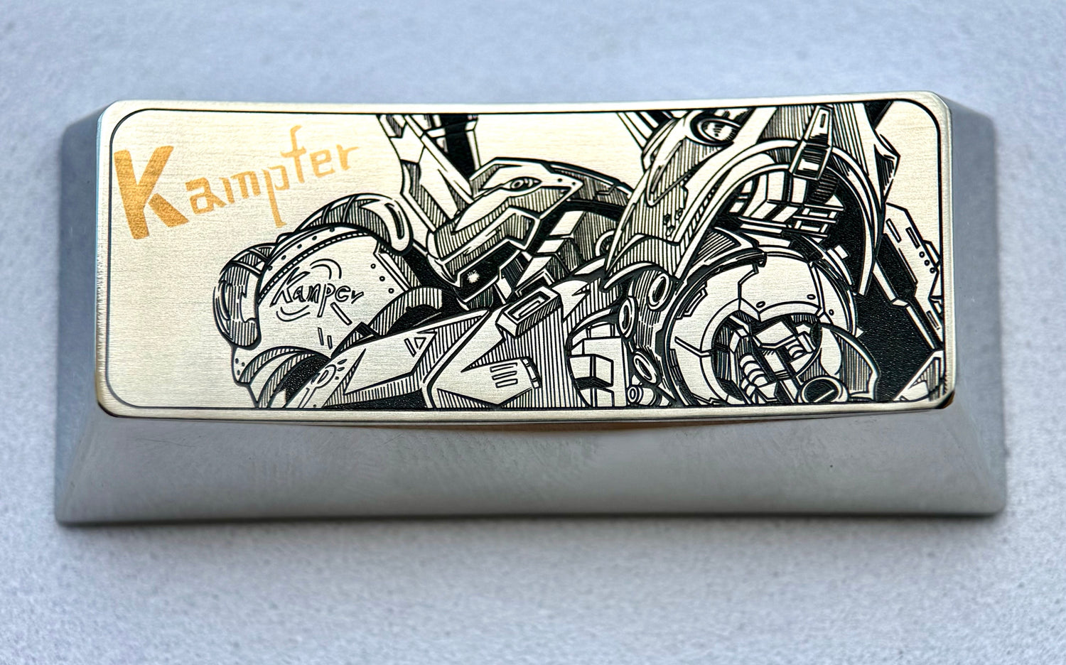 GUNDAM, 2.25U titanium alloy kampfer, metal carved decorative keycaps for anime and gaming peripherals.