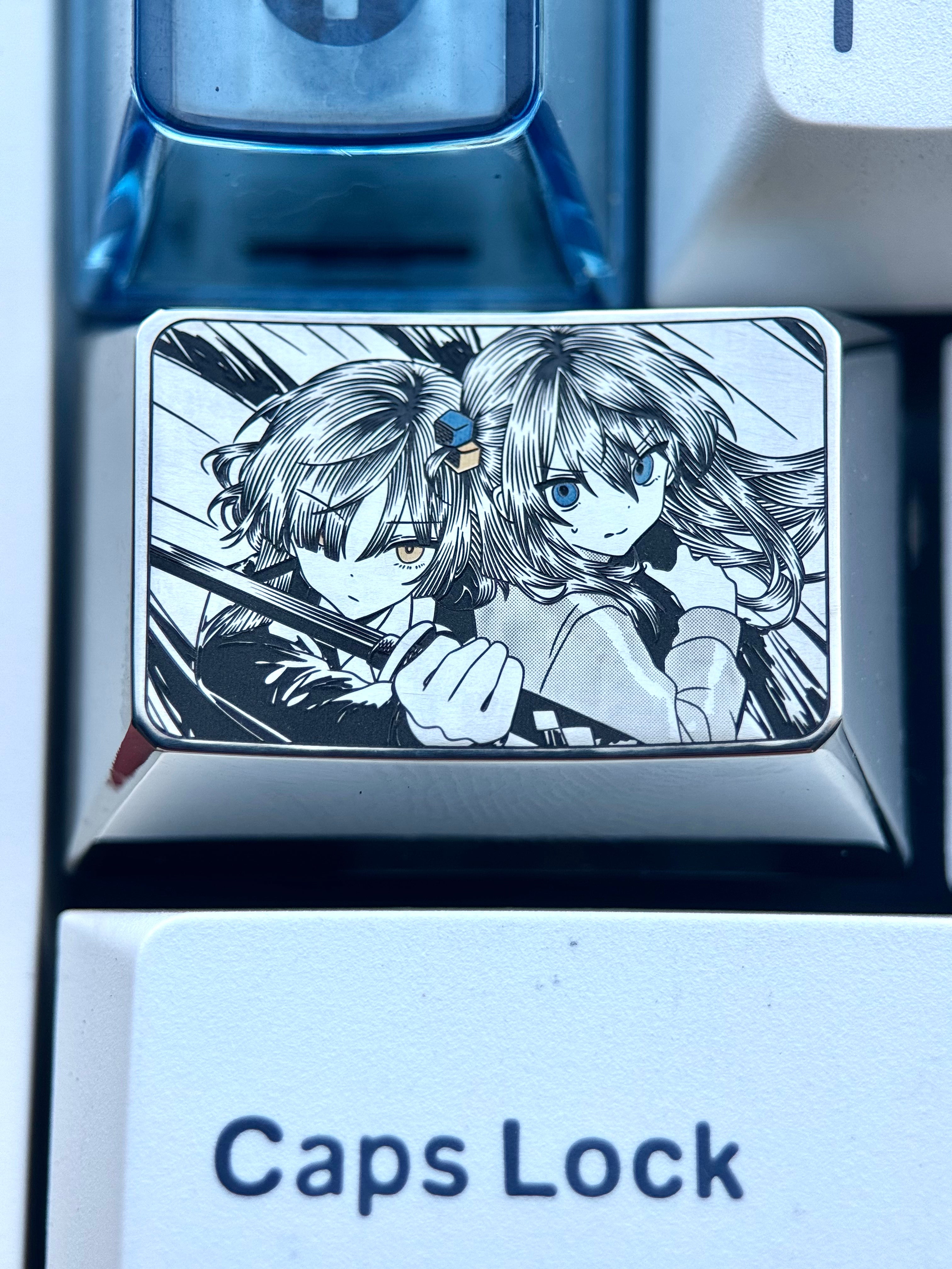 BOCCHI THE ROCK! Theme: 1.5U Gotoh Hitori, Yamada Ryo precision carved titanium alloy personalized keycaps, game anime mechanical keyboard decorative keycaps.