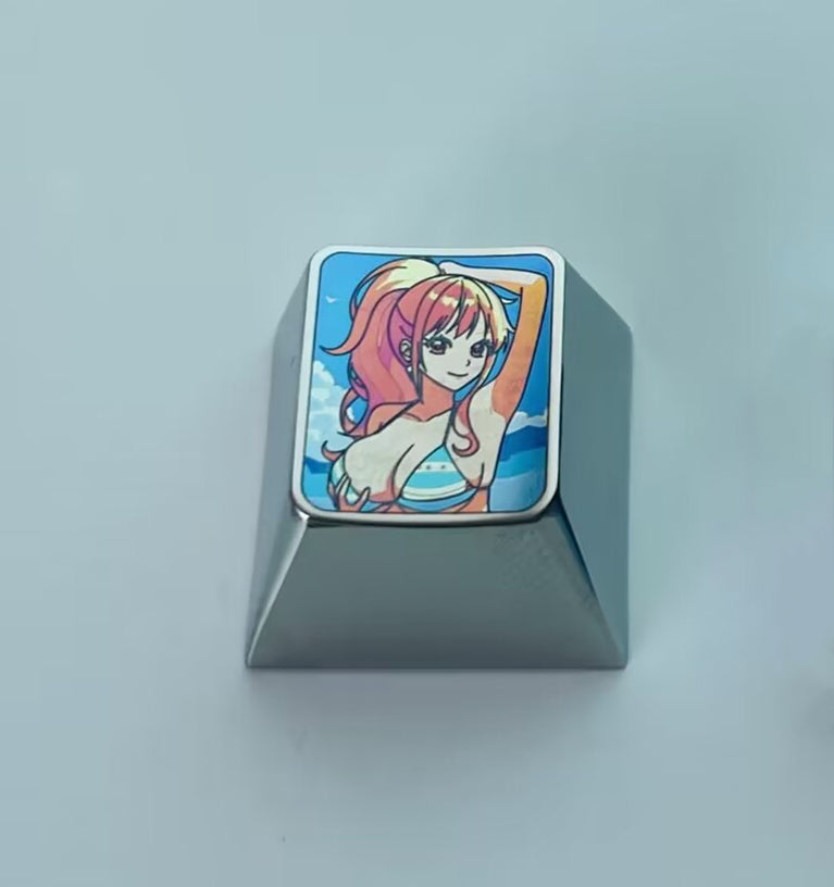 One Piece, swimsuit Nami, 1U titanium alloy carved personalized keycaps, mechanical keyboard decorative keycaps