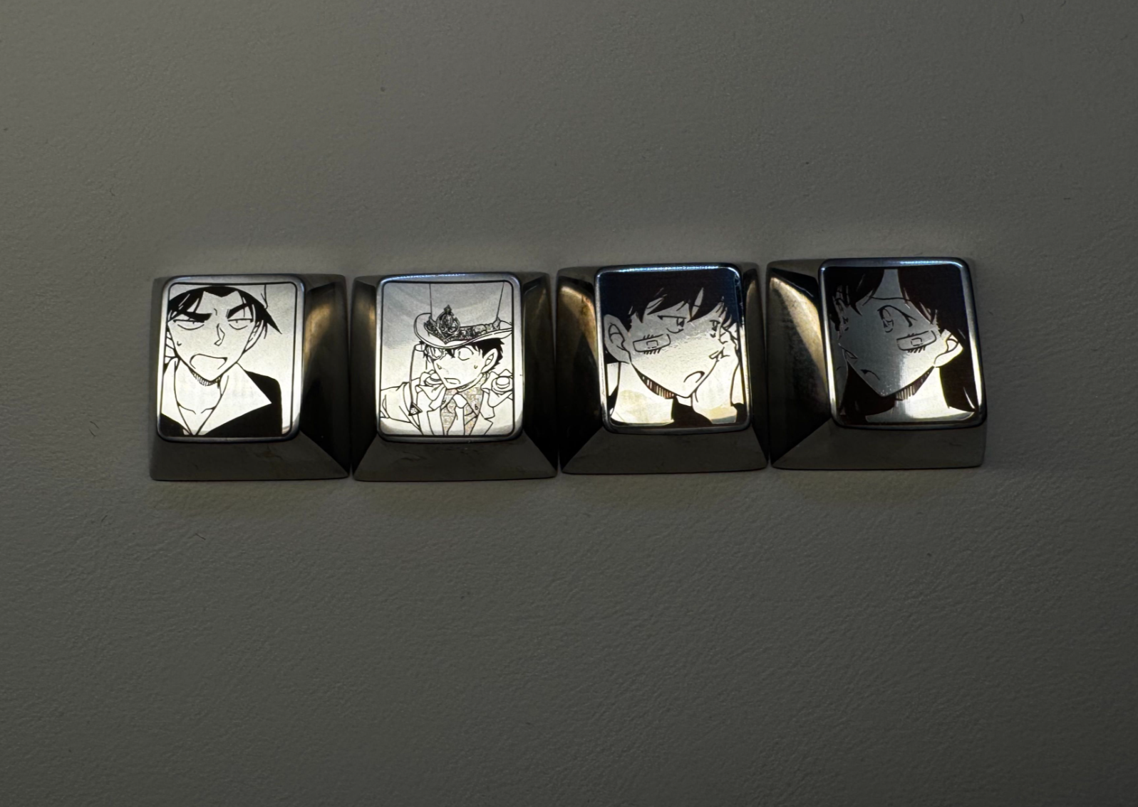 Detective Conan, Anita Hailey, Rachel Moore 1U titanium alloy personalized keycaps, anime game themed metal carved decorative keycaps