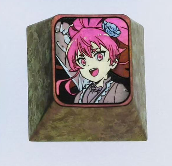 Mushoku Tensei, 1U titanium alloy personalized keycaps, metal personalized decorative keycaps, customized keycaps for anime characters
