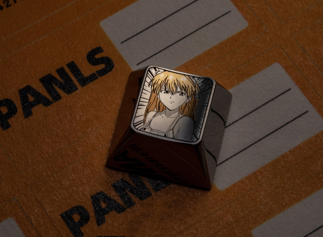 Question mark Asuka, 1U titanium alloy carved personalized keycaps, metal decorative keycaps, keyboard anime art keycaps