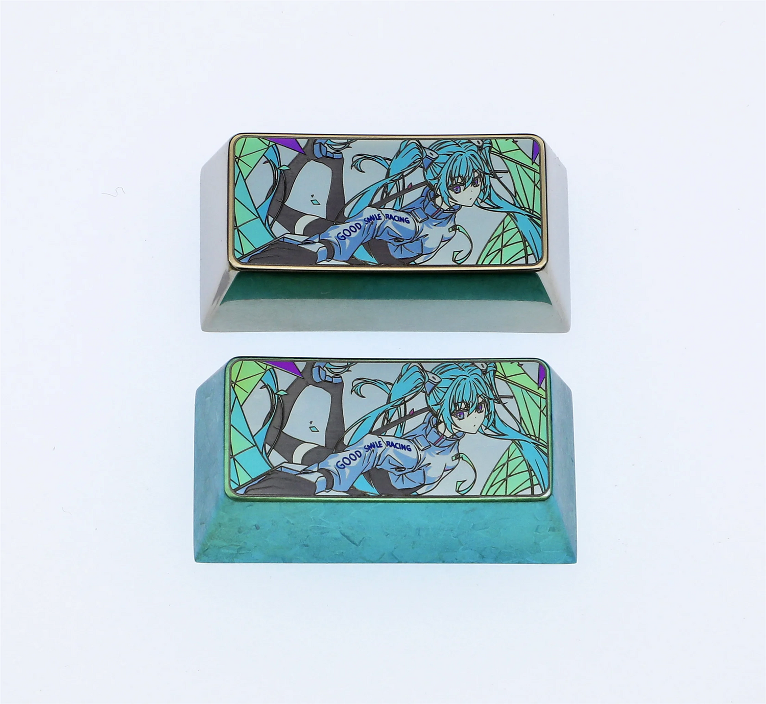 Hatsune Miku, 2U backspace key titanium alloy personalized key cap, metal cartoon character key cap, keyboard decoration key cap.