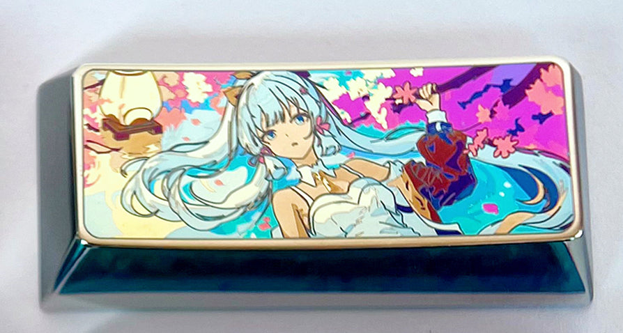 Kamisato Ayaka, 1.5U (tab)/2.25U (enter) titanium alloy personalized keycaps, keyboard metal decorative keycaps.