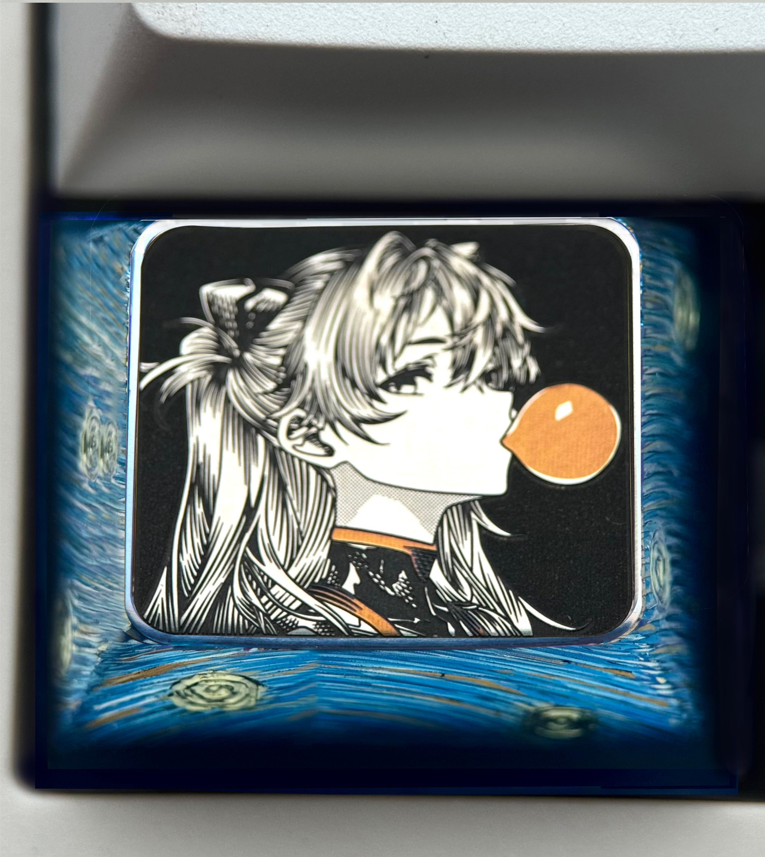 EVA,Asuka, Blowing bubble gum shape, 1.5U titanium alloy personalized keycap, anime and game culture creative peripheral decorative keycap.