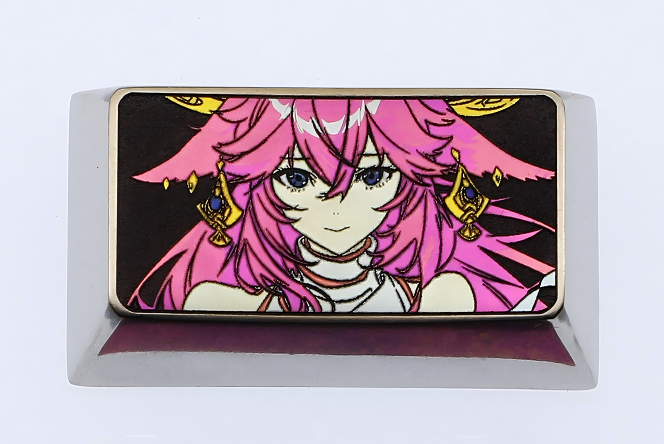 Yae Miko, 1.75U titanium alloy carved keycaps, metal personalized keycaps, decorative keycaps
