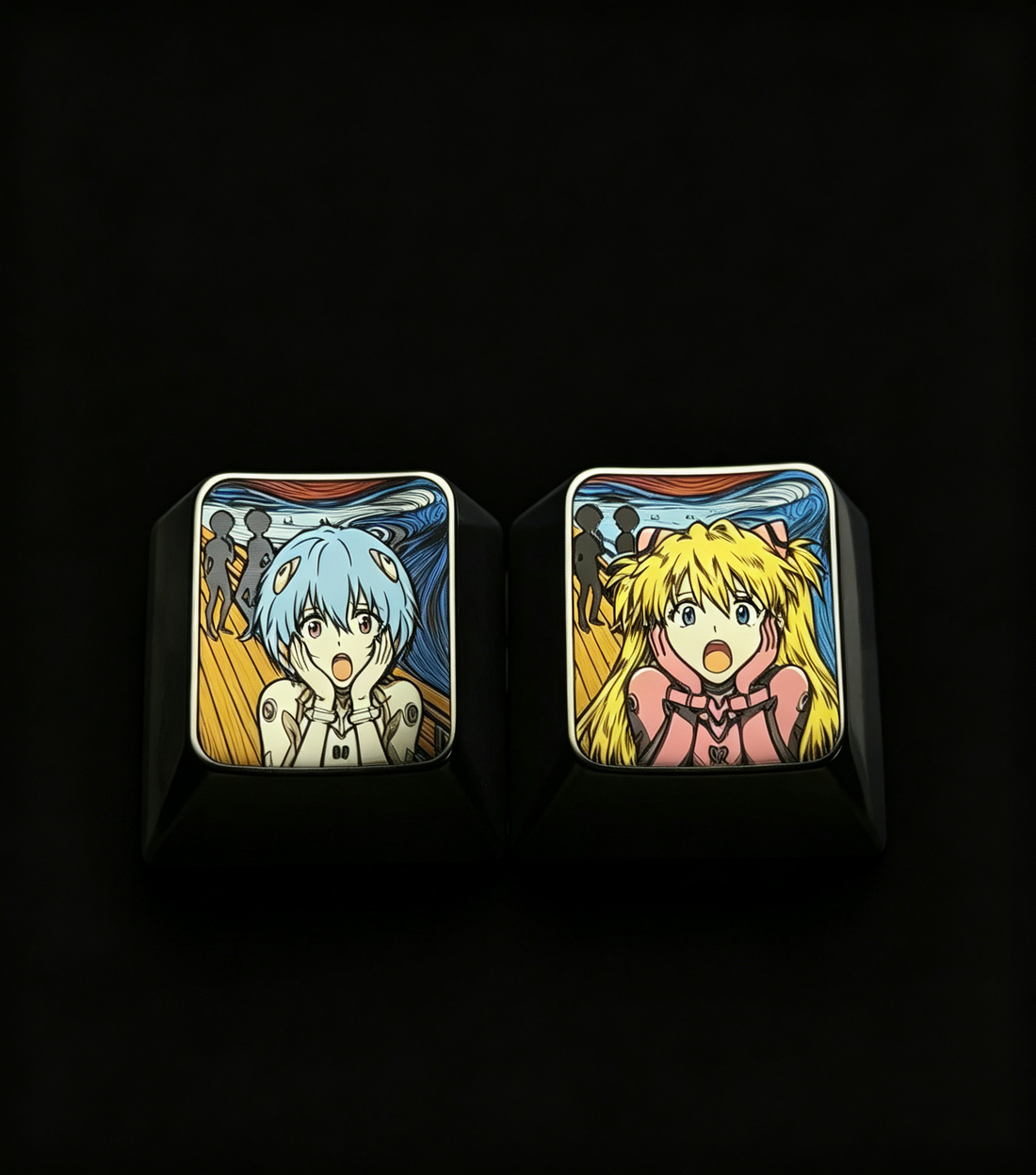 EVA, Asuka/Ayanami Rei,The Scream, 1U titanium alloy metal personalized keycaps, anime oil painting cultural creative keycaps, mechanical keyboard artistic decorative keycaps