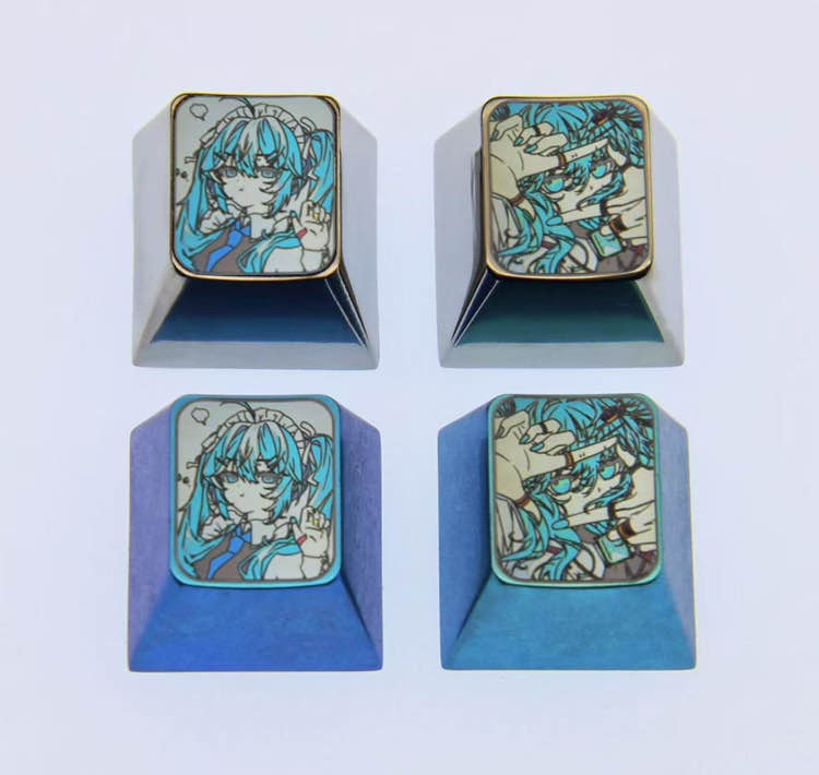 Two types of titanium alloy 1U personalized keycaps, mechanical keyboard decorative keycaps and music peripheral keycaps of Hatsune Miku
