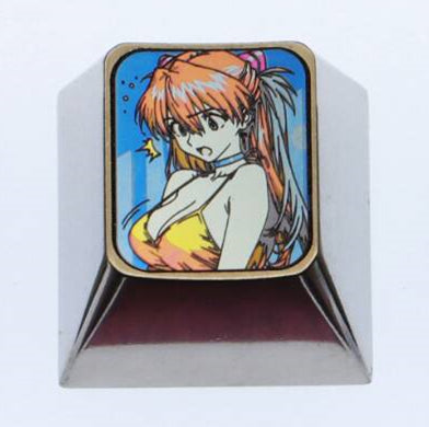 EVA, Asuka, 1U titanium alloy personalized keycaps with optional height, can be used to form directional keys/WASD sets, anime, gaming, cultural and creative decorative keycaps