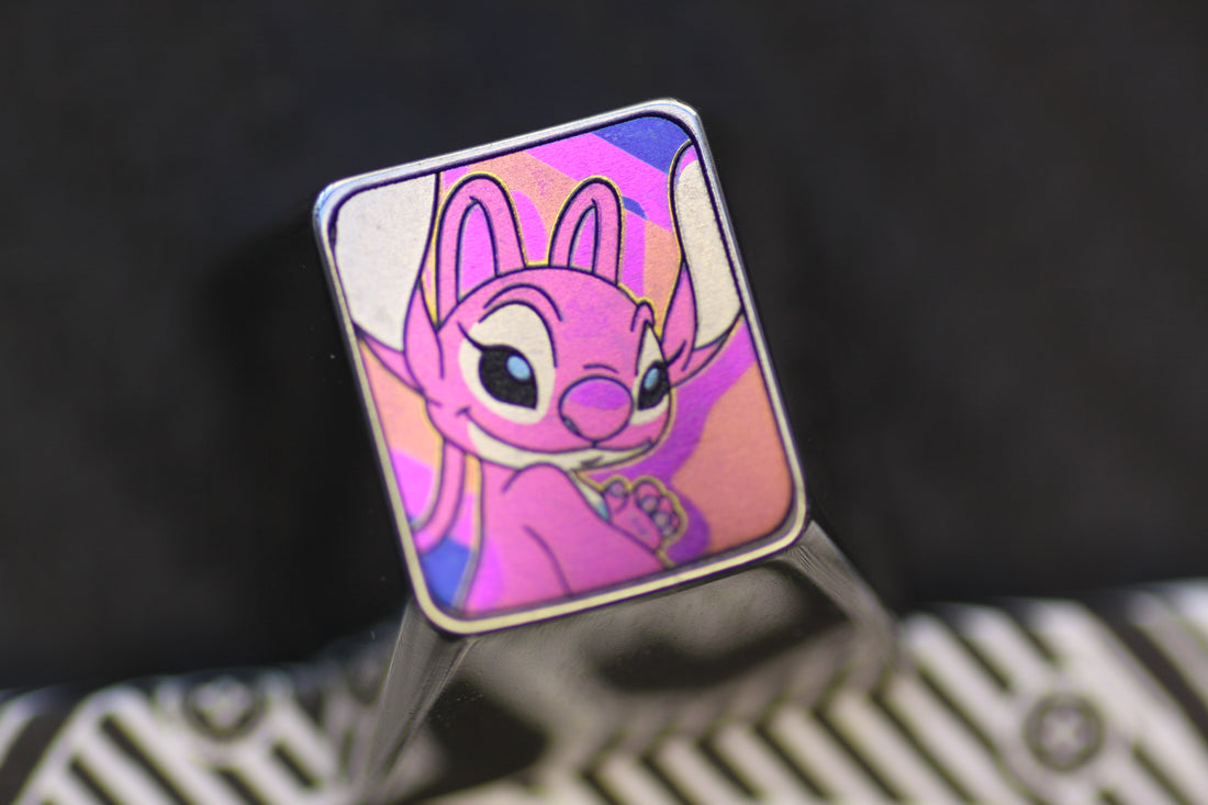 Stitch, Angel 1U Personalized Keycaps, Cartoon Decorative Keycaps, Metal Art Keycaps