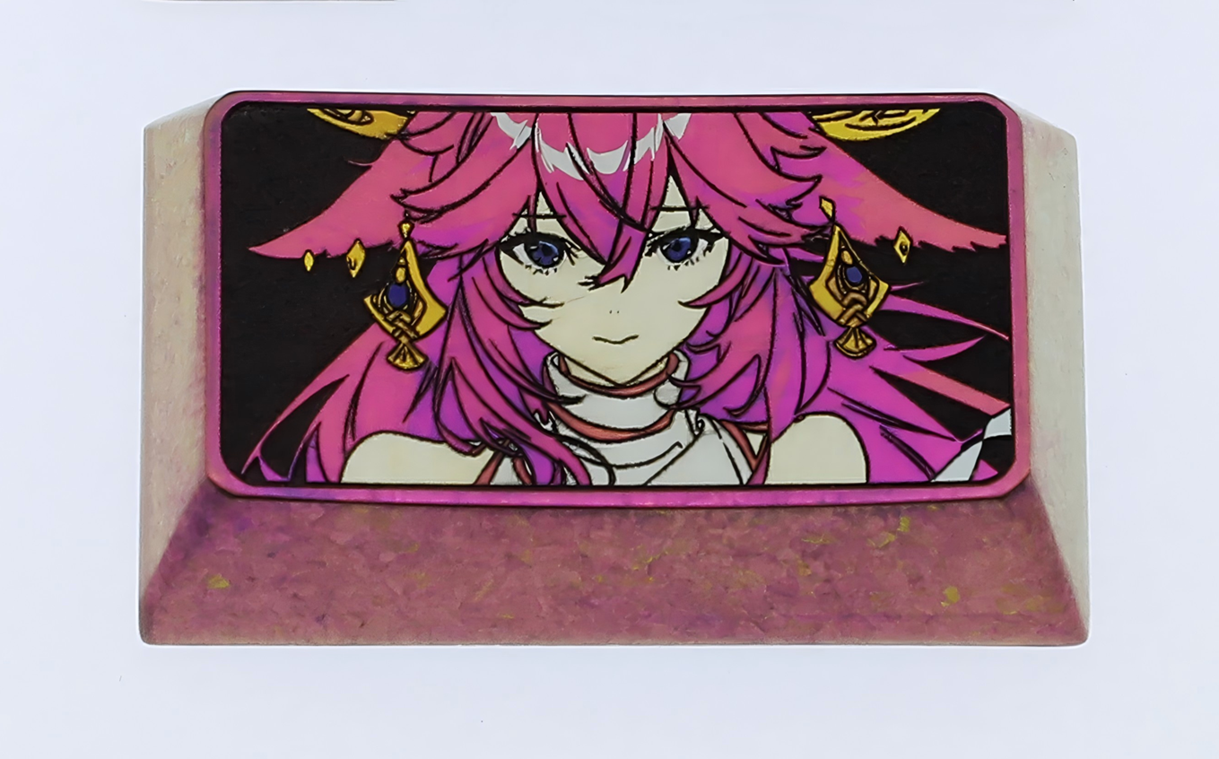 Yae Miko, 1.75U titanium alloy carved keycaps, metal personalized keycaps, decorative keycaps