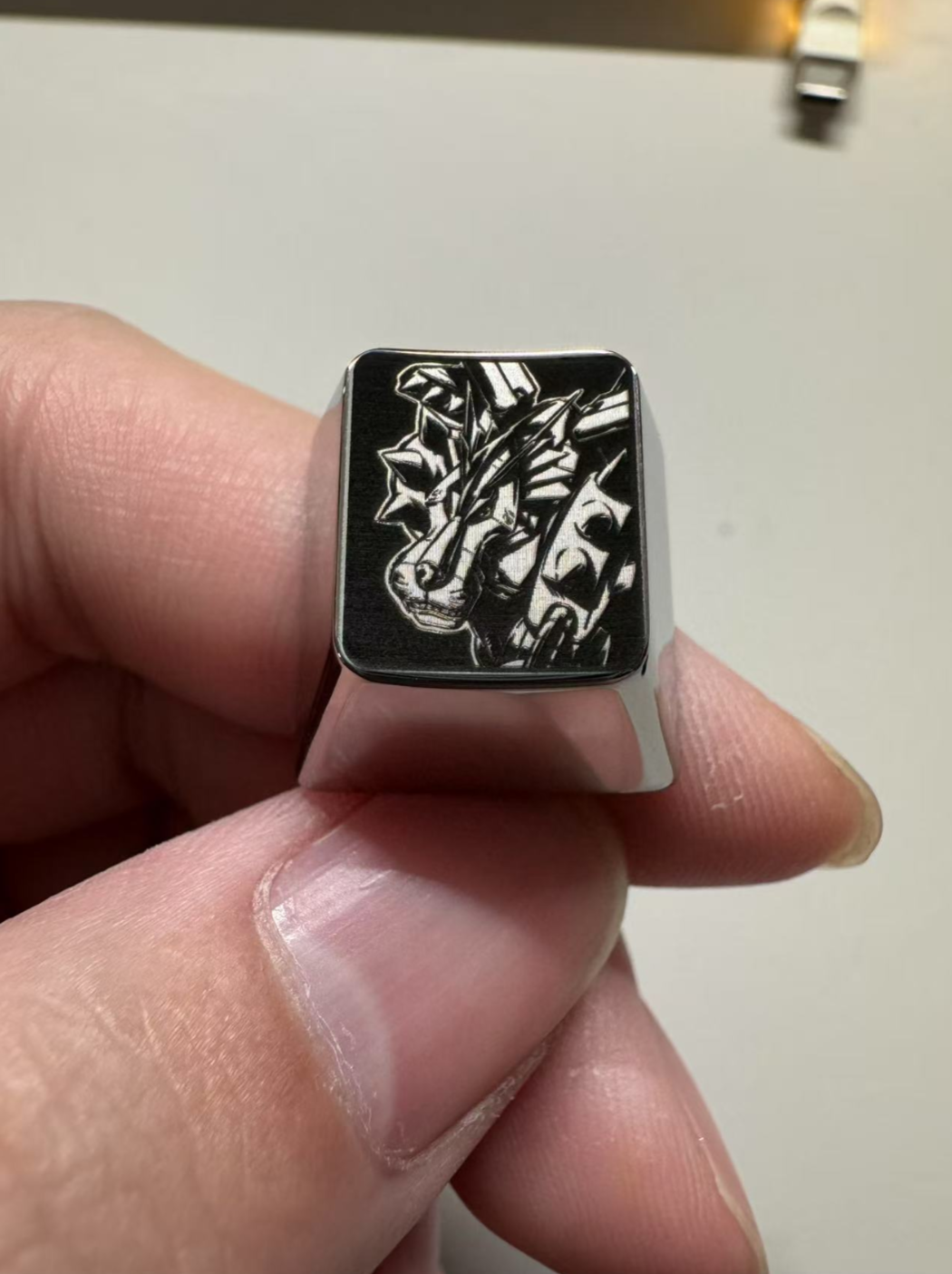 Digimon Adventure series, 1U black and white carved titanium alloy personalized keycaps, anime and game cultural creative decorative art keycaps