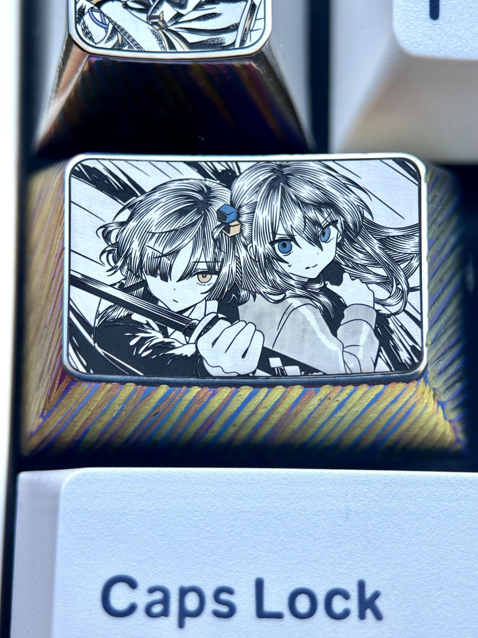 BOCCHI THE ROCK! Theme: 1.5U Gotoh Hitori, Yamada Ryo precision carved titanium alloy personalized keycaps, game anime mechanical keyboard decorative keycaps.