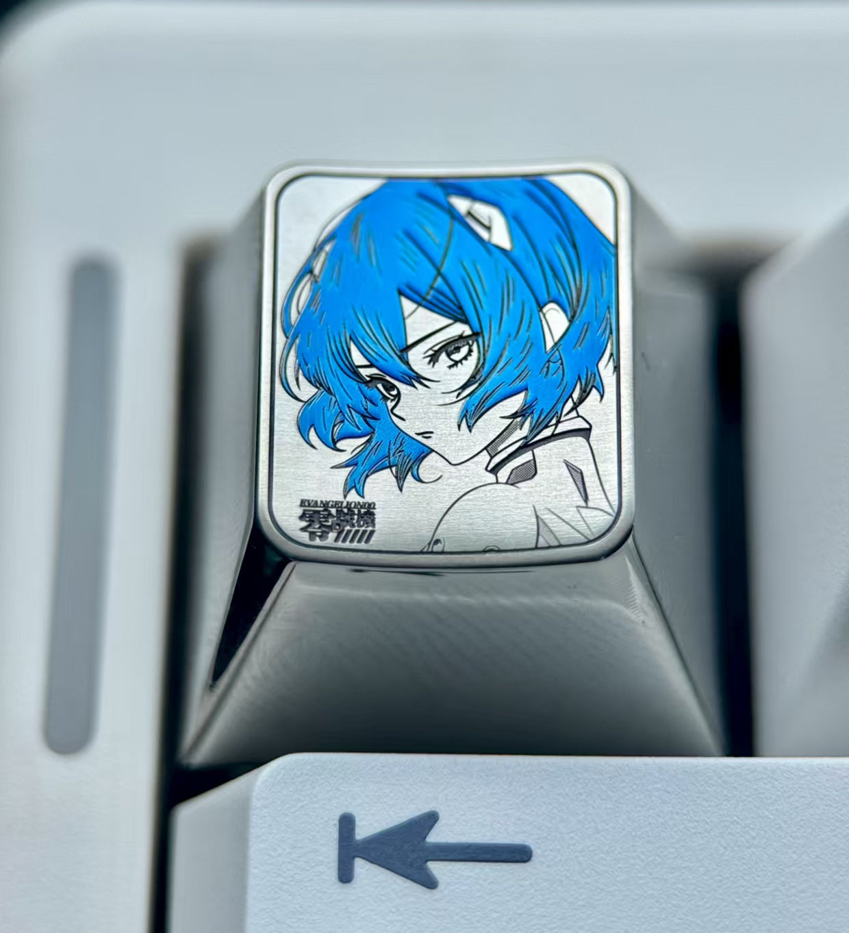 EVA, Asuka, Ayanami Rei black and white pointillism craft titanium alloy 1U personalized keycaps, metal carved keycaps around anime and game characters