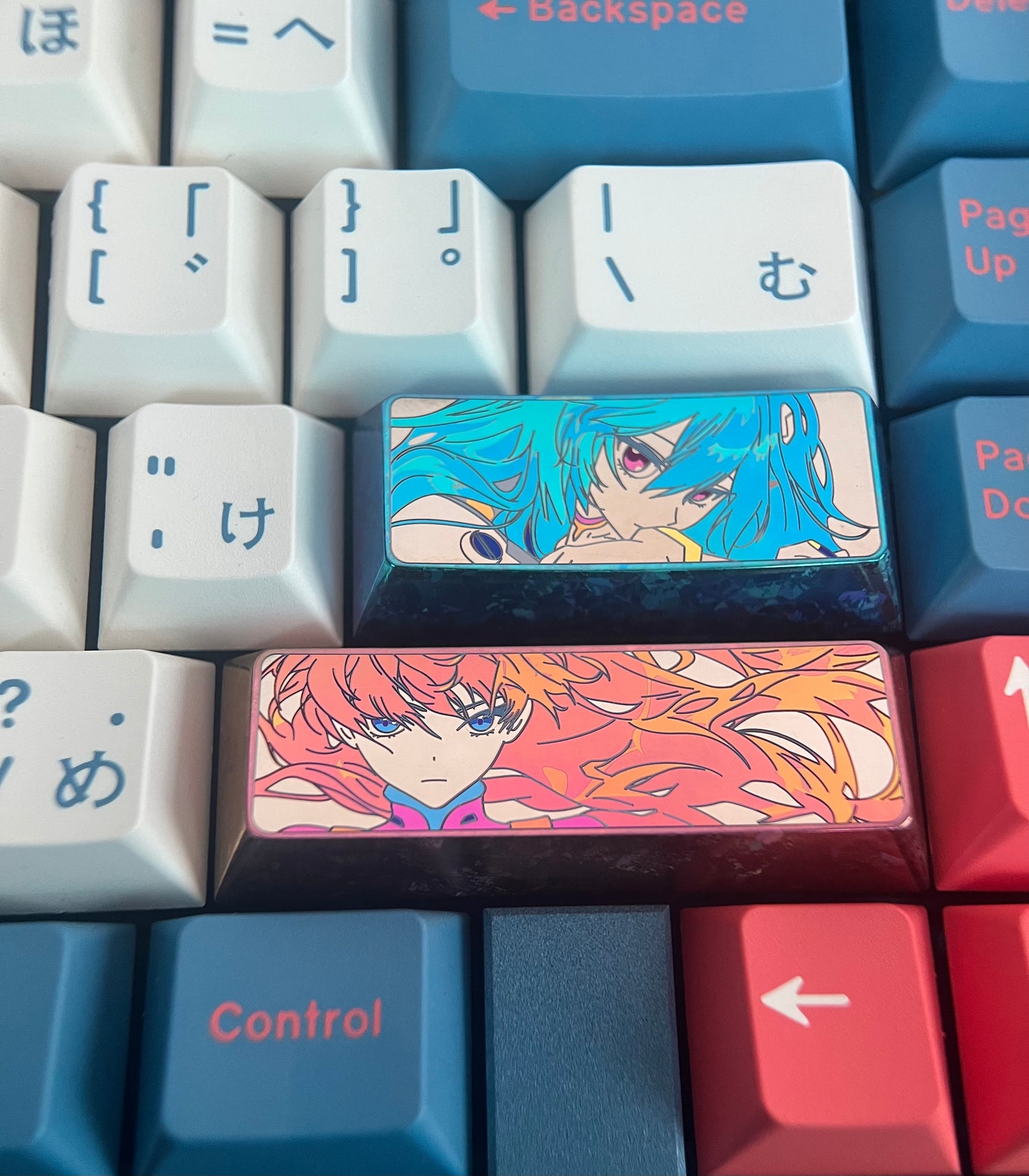 EVA, 2.25U (Ayanami Rei) 2.75U (Asuka) titanium alloy personalized keycaps, anime metal keycaps, keyboard decorative keycaps.