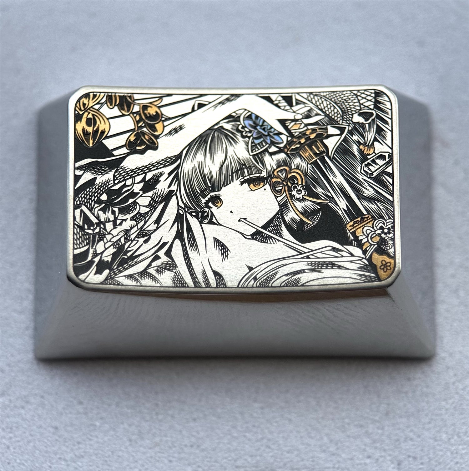 Kamisato Ayaka, 1U, 1.5U titanium alloy personalized keycaps, metal carved keycaps around anime and game characters