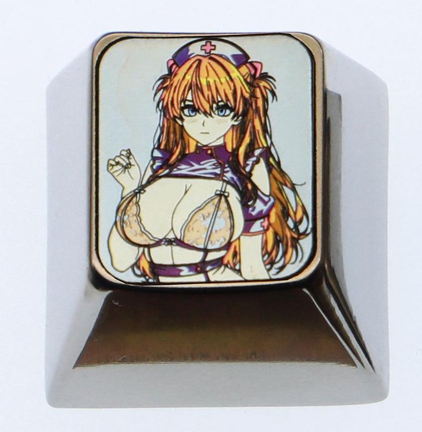 EVA, Sexy Asuka, 1U titanium alloy personalized decorative keycap, anime and game creative metal art keycap