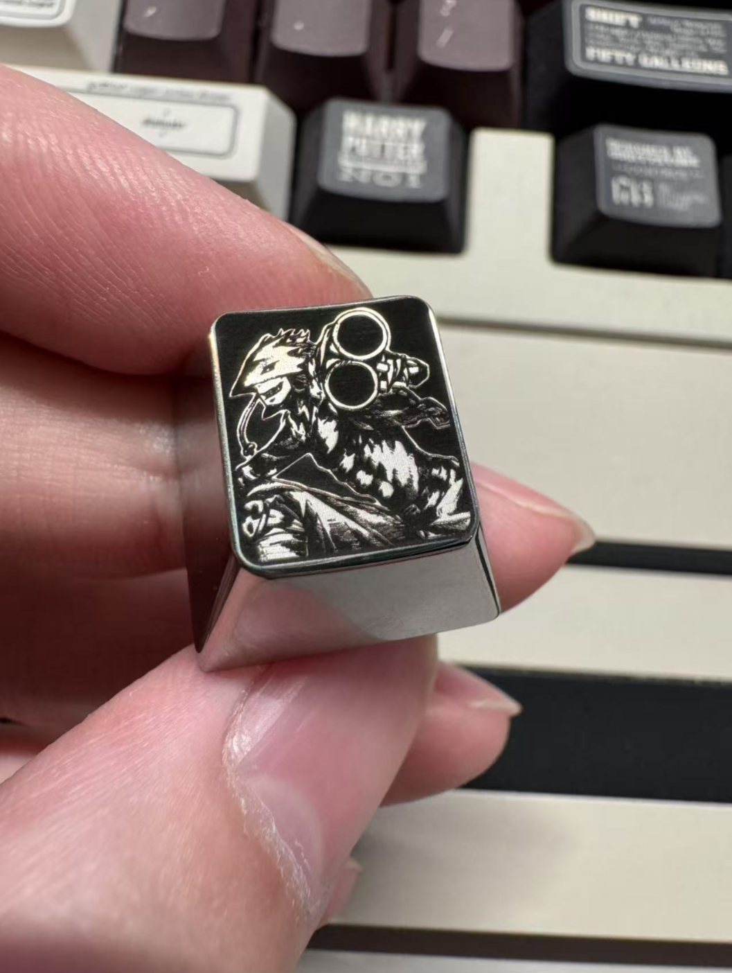 Digimon Adventure series, 1U black and white carved titanium alloy personalized keycaps, anime and game cultural creative decorative art keycaps