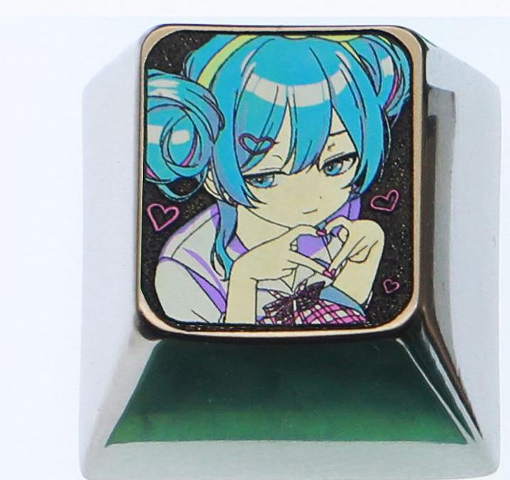 Hatsune Miku theme, 10 styles, highly selectable, 1 U titanium alloy personalized keycap, animation game music culture creative decoration keycap, metal art keycap