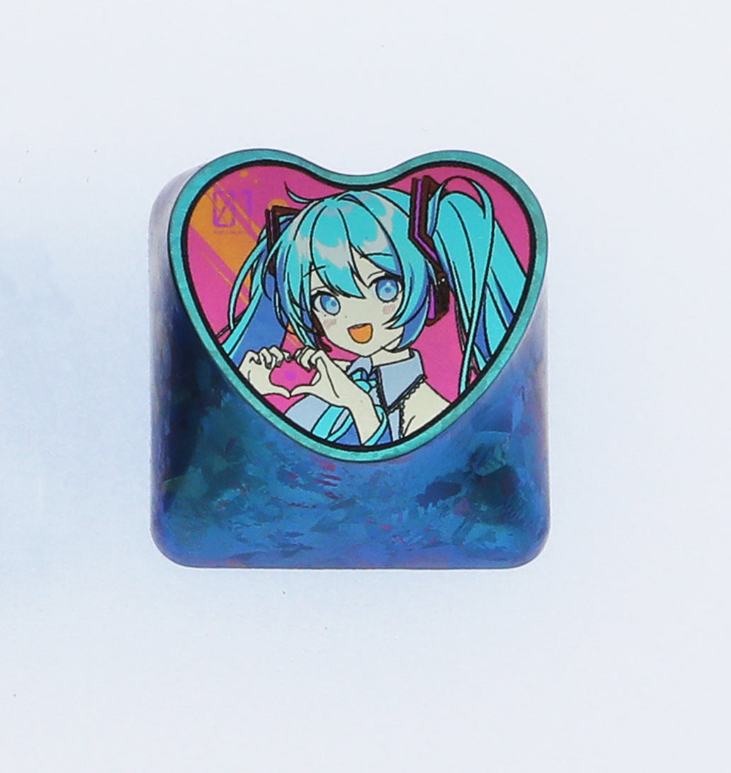 MIKU heart-shaped titanium alloy carved keycaps, metal personalized keycaps, mechanical keyboard decorative keycaps