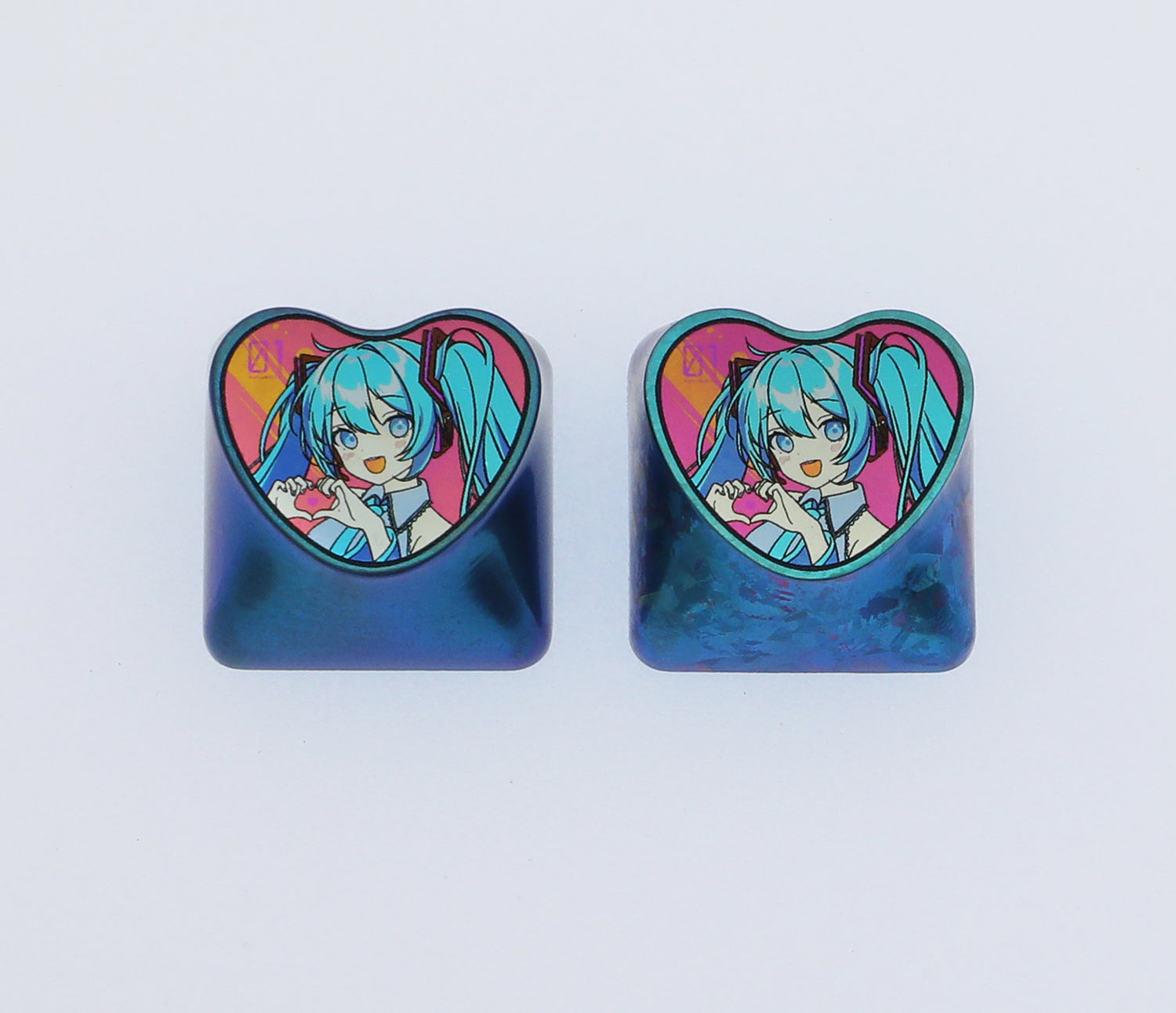 MIKU heart-shaped titanium alloy carved keycaps, metal personalized keycaps, mechanical keyboard decorative keycaps