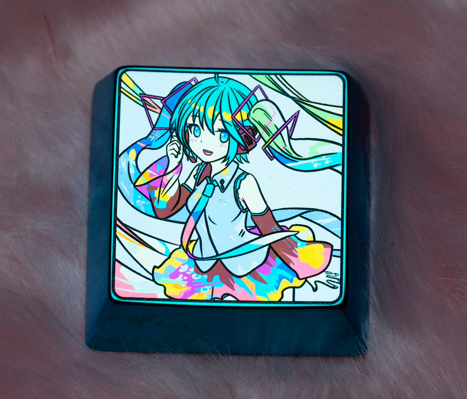 Hatsune Miku 4U colorful titanium alloy metal personalized key cap, keyboard decorative key cap