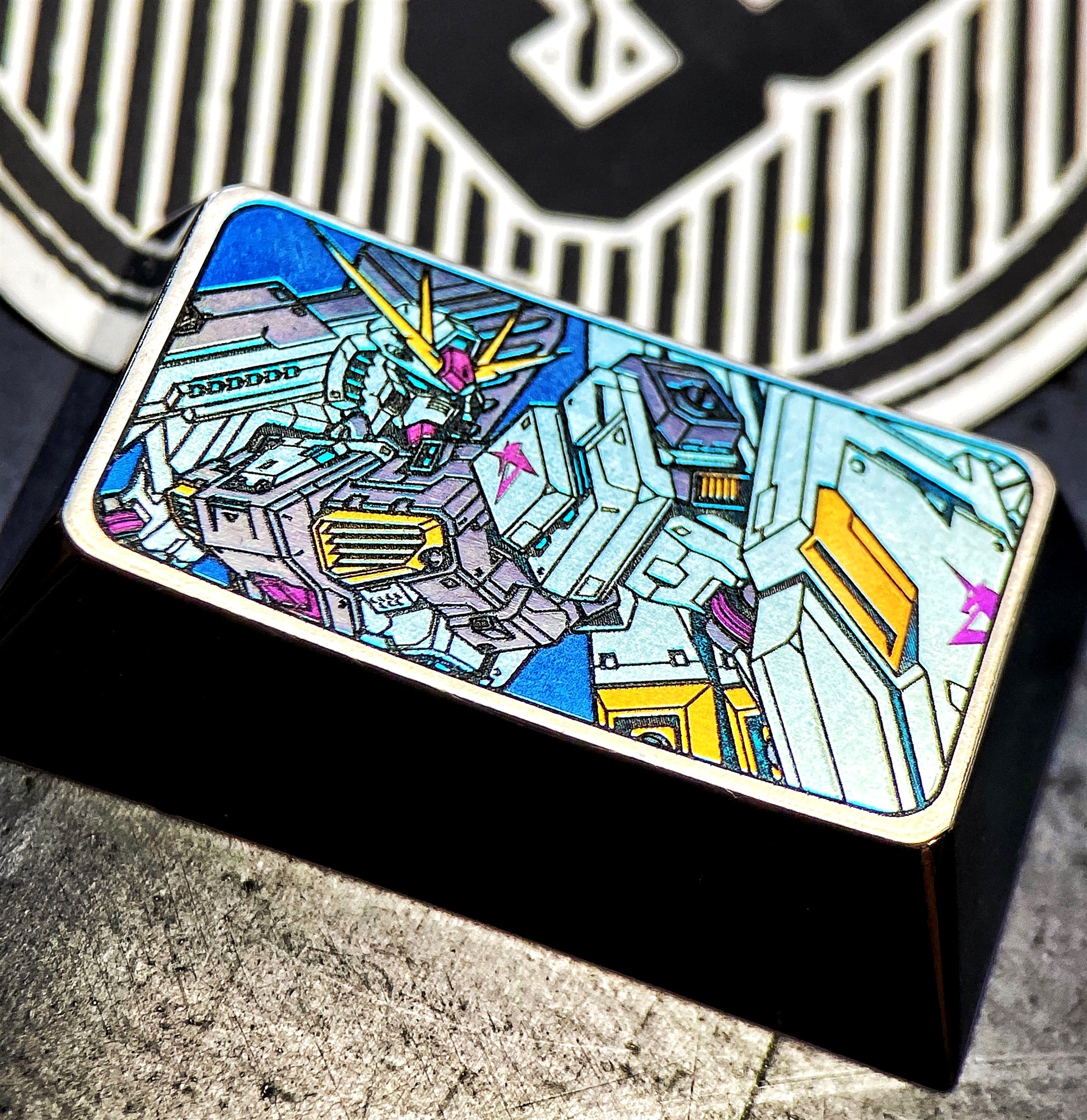 GUNDAM, Colored Titanium Sculpture/Black and White Fine Carving. 1.75U Personalized Keycap