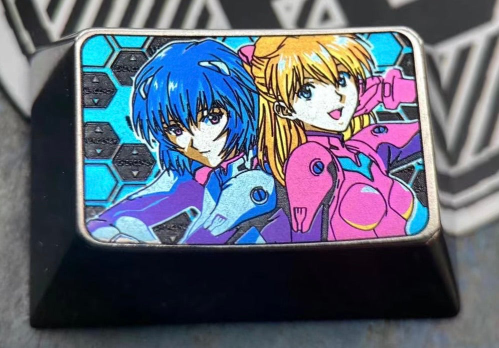 EVA. Ayanami Rei, Asuka Langley Soryu color titanium alloy 1.5U keycaps, mechanical keyboard decorative keycaps.