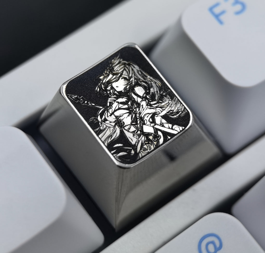 Genshin Impact,Shenhe, Black and white titanium alloy keycaps. Personalized keycaps, decorative keycaps.