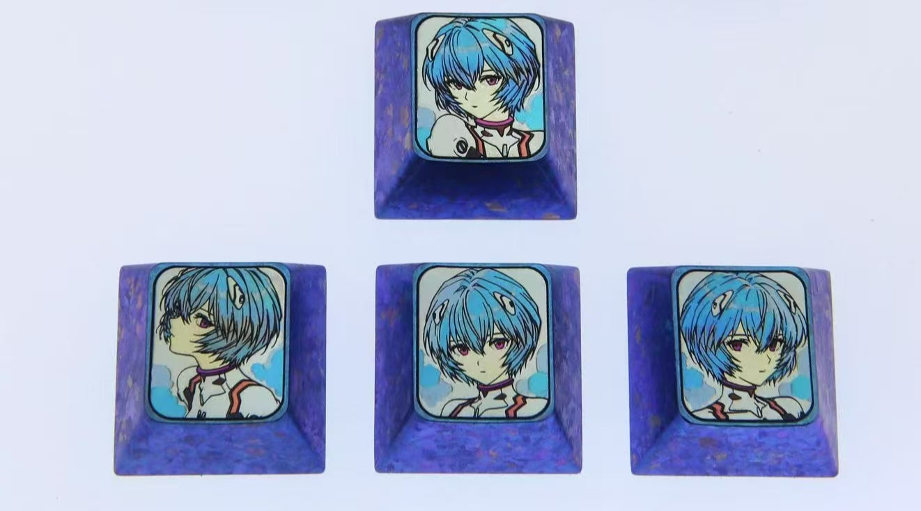 EVA,AyanamiRei, Titanium alloy directional key combination set, metal personalized keycaps for anime and game characters