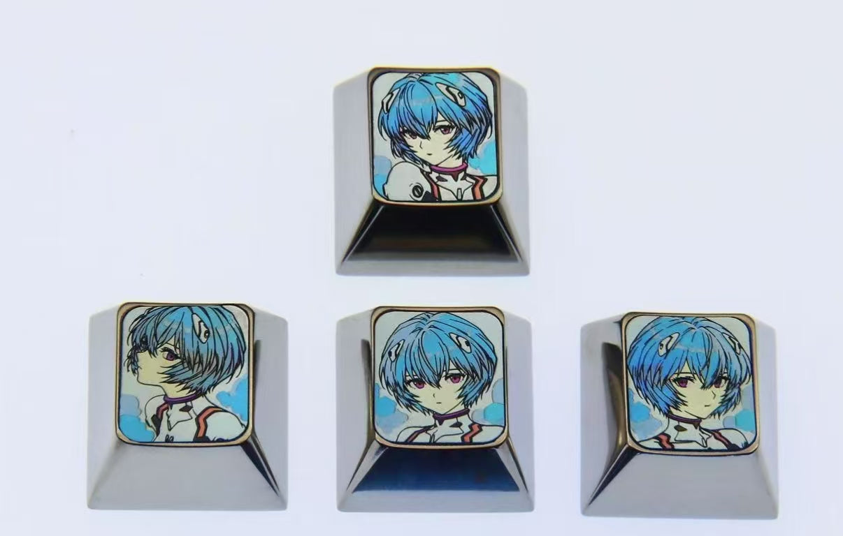 EVA,AyanamiRei, Titanium alloy directional key combination set, metal personalized keycaps for anime and game characters