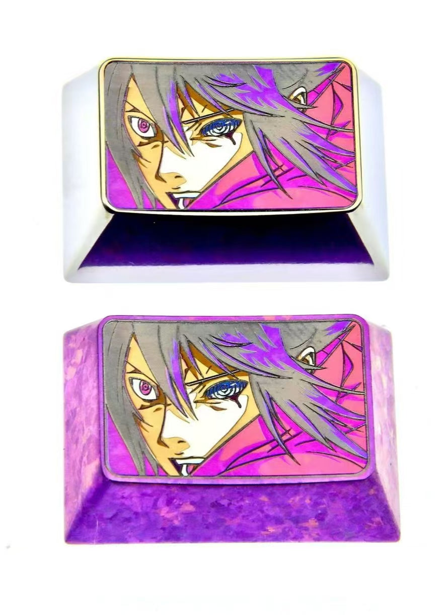 Naruto. Uzumaki Naruto/Uchiha Sasuke 1.5U titanium alloy personalized keycaps, anime character metal keycaps, keyboard decorative keycaps