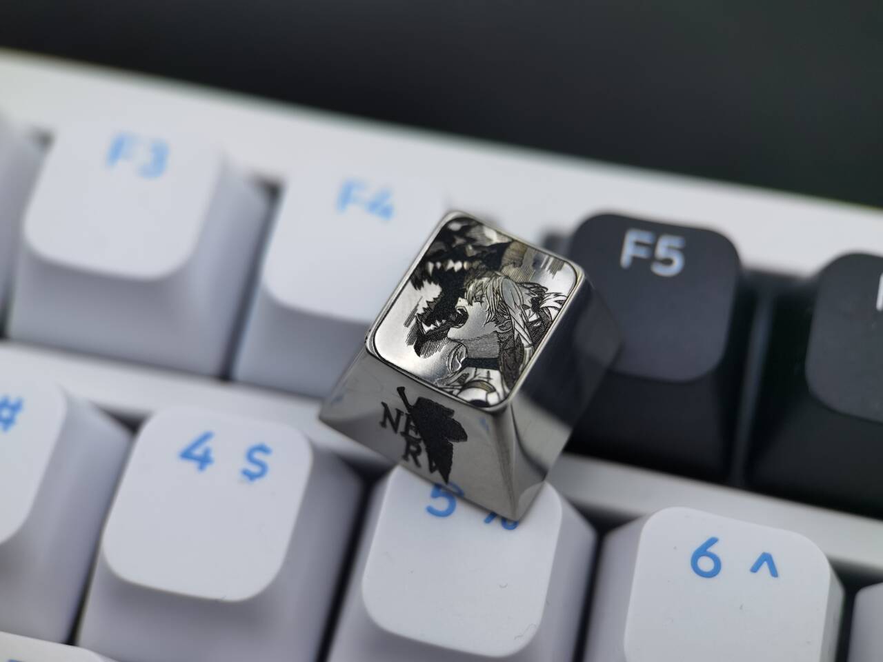 Asuka, black and white titanium alloy metal personalized keycaps, keyboard decorative keycaps