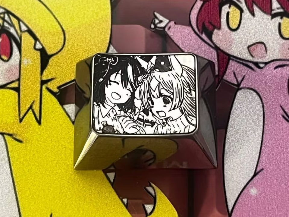 Racing girl Pretty Derby. 1.25U black and white plain carved titanium alloy decorative keycap, personalized keycap