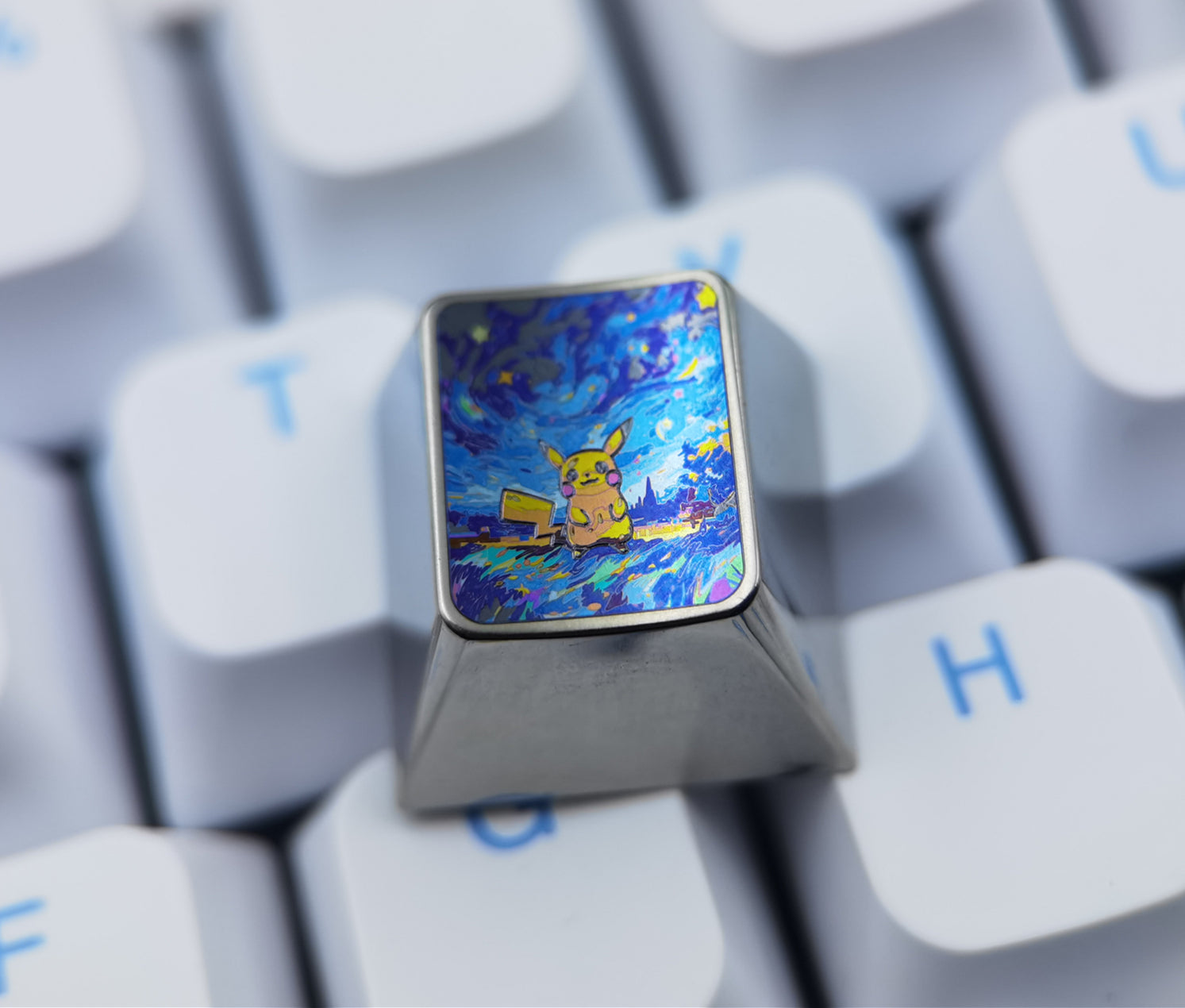 Starry Night Pikachu, 1U titanium alloy personalized keycaps, metal keycaps, mechanical keyboard decorative keycaps