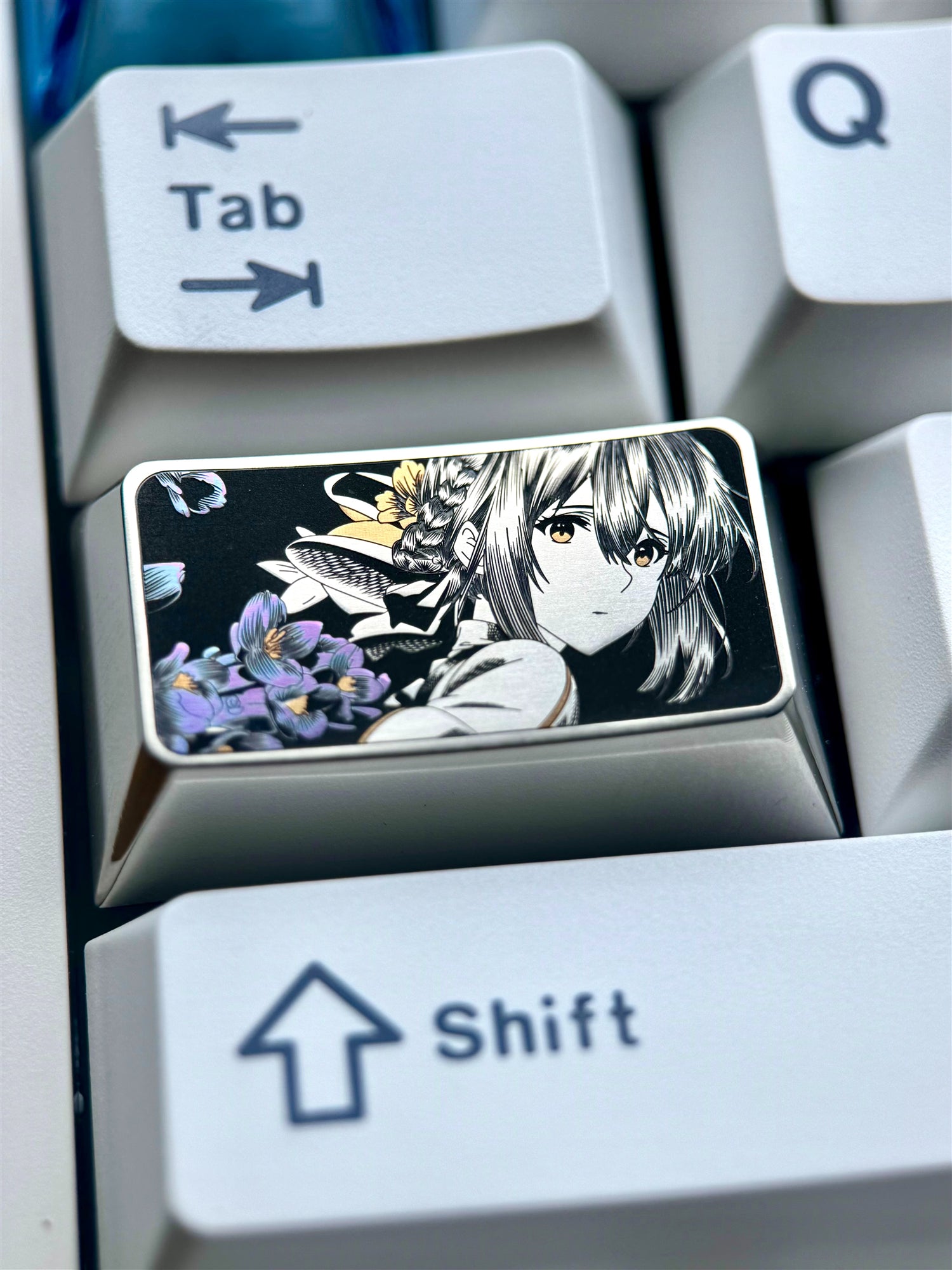 Violet Evergarden, 1.75U titanium alloy personalized keycaps, metal keycaps carved around anime and game characters