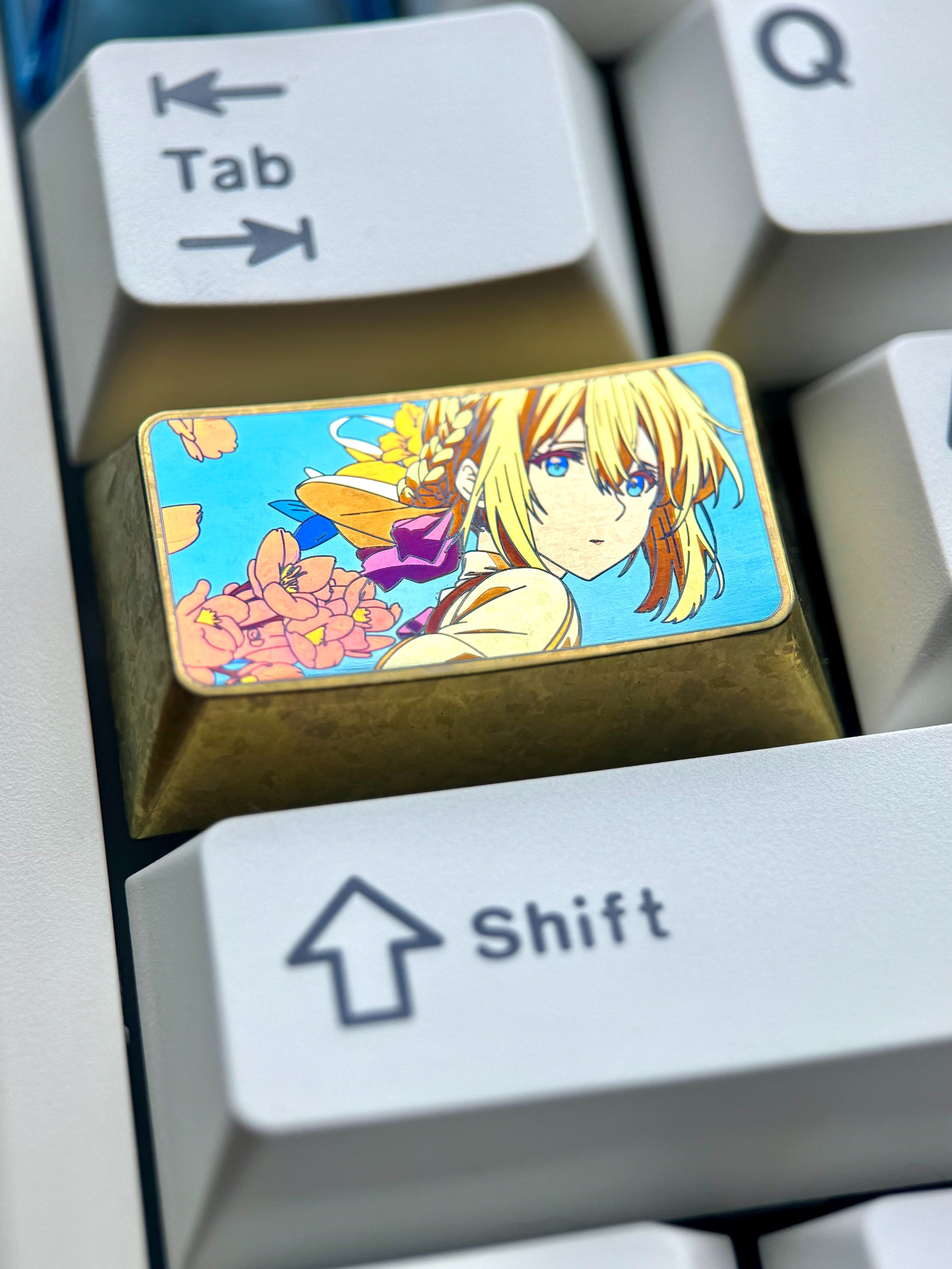Violet Evergarden, 1.75U titanium alloy personalized keycaps, metal keycaps carved around anime and game characters