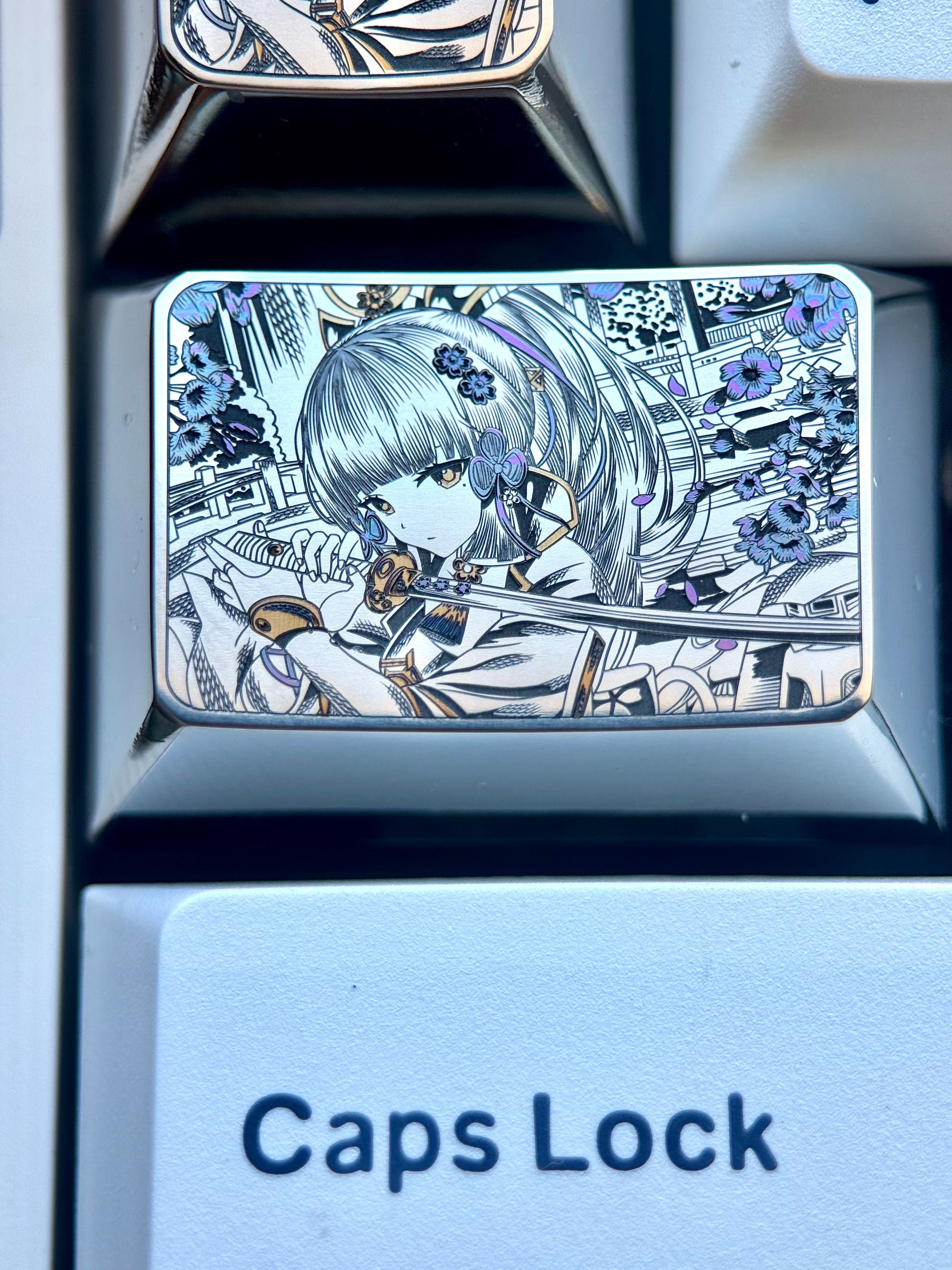 Kamisato Ayaka, 1.5U titanium alloy personalized keycaps, anime and game peripheral products, metal carved keycaps