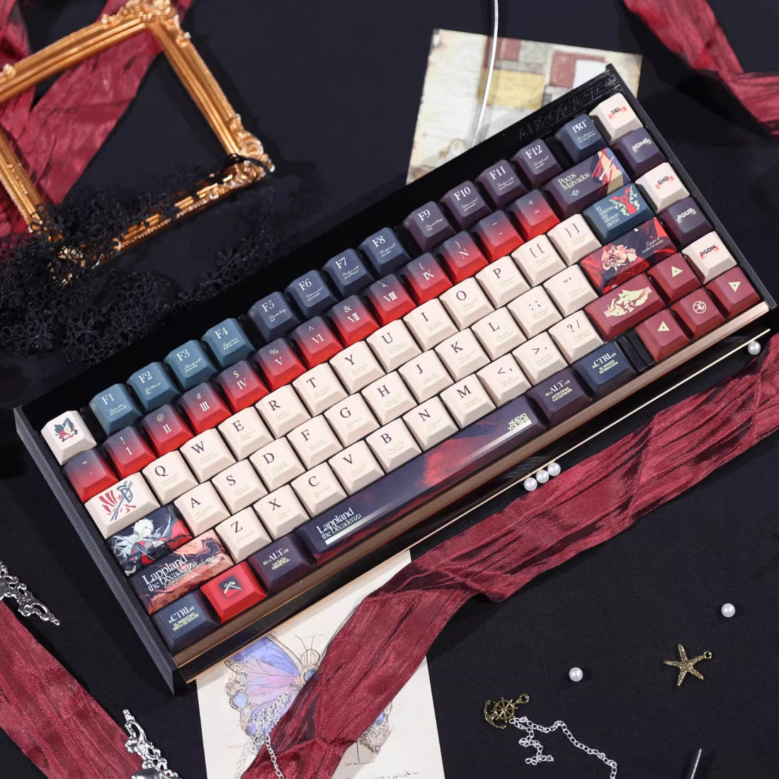 Arknights series,Lappland the Decadenza theme, custom set personalized keycap series, PBT material, compatible with 61/64/68/75/84/87/104 mechanical keyboard keycap set