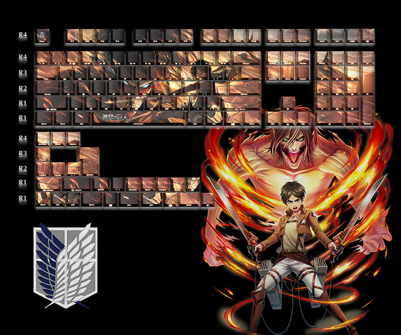 Attack on Titan theme, PBT material five sided sublimation, anime game series personalized set decorative keycaps