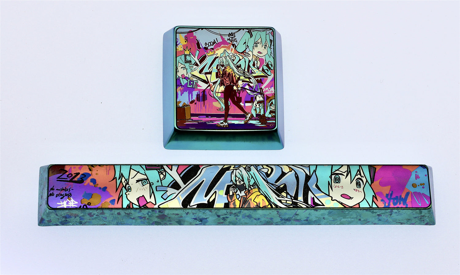 Hatsune Miku, 4U, blank, titanium alloy metal personalized key cap, mechanical keyboard decorative key cap.